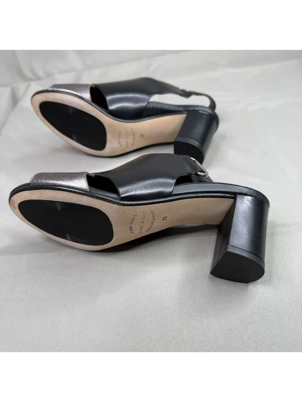 Anyi Lu Womens 35 EU Black Leather Block Heel Sandals Made in Italy